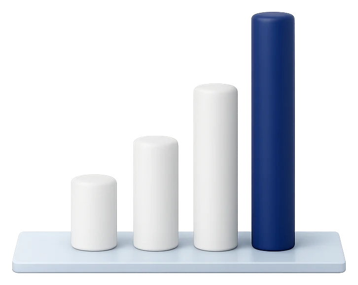 Gráfico de columnas ascendentes en blanco y azul marino