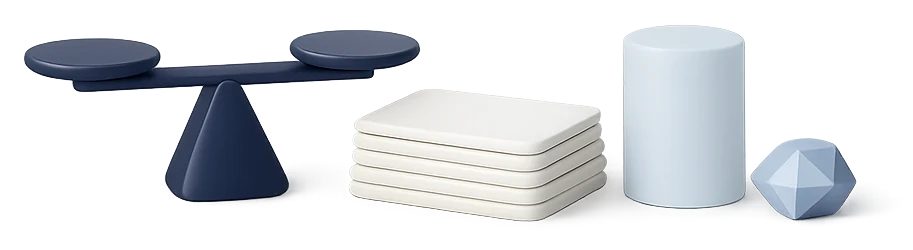 Composición de piezas en blanco y azul que representa los servicios del despacho